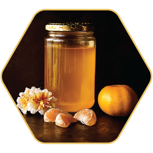 Our product: Honey with Orange in a Jar.